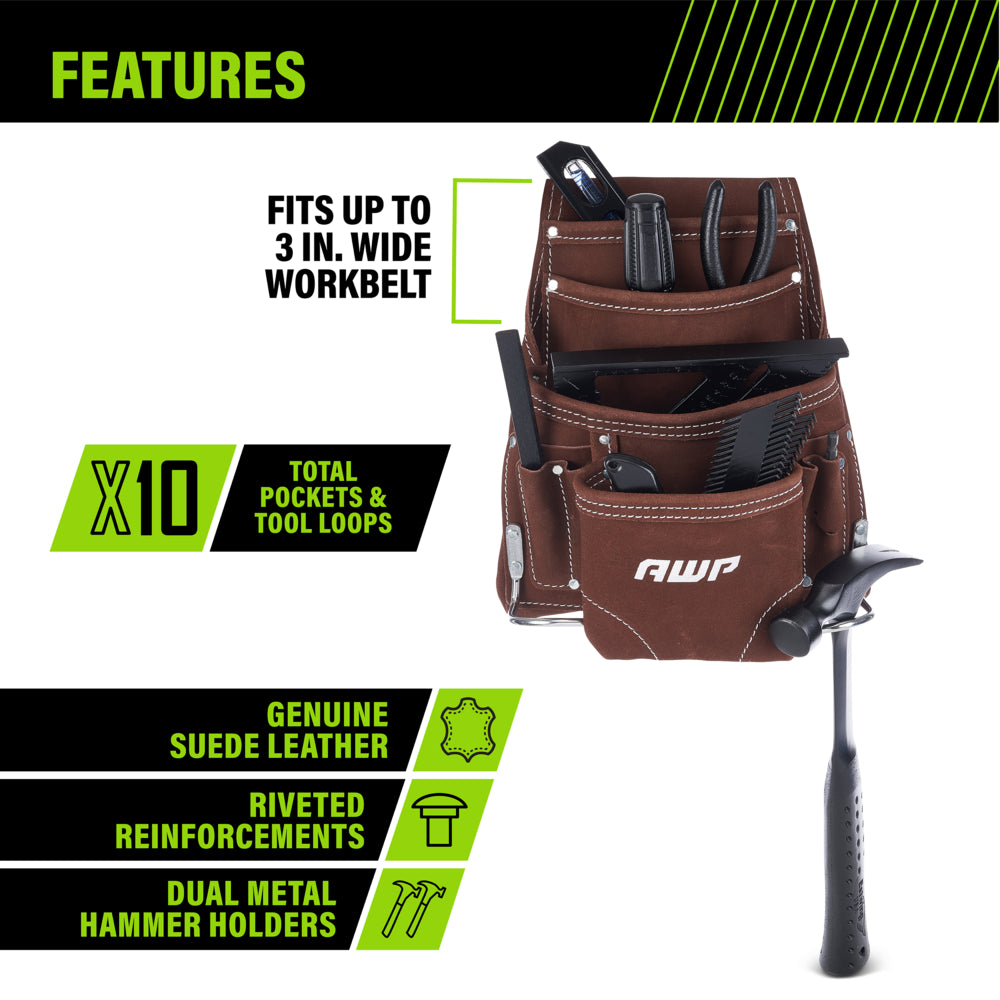 Belt Tool Pouch AWP HP General Construction Leather Tool Rig In